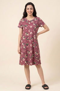 Zivame Buttersoft Fruity Knit Poly Knee Length Nightdress With In Built Slip On Bra - Mesa Rose — thumbnail 2